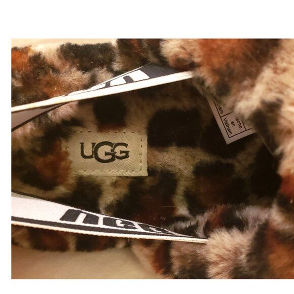 UGG Fluff Yeah Leopard Sling Back Slippers Lamb Fur Throughout Size-8 - Picture 7 of 9